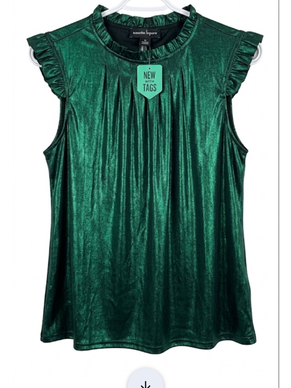 Nanette Lepore Metallic Emerald Green Ruffle Sleeve Blouse nwt